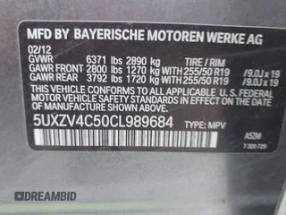 2012 BMW X5 35i z VIN 5UXZV4C50CL989684, wystawiony jako IAAI lot #42284840 z przebiegiem 134 056 mil mil oraz . Historia ofert i sprzedaży dostępna na DreamBid. Obrazek 9.
