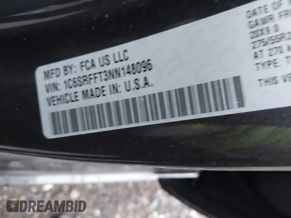 2022 Ram 1500 Big Horn with VIN 1C6SRFFT3NN148096, listed as a IAAI auction lot 42298648 with 48,012 mi miles and . Bid and sale history available at DreamBid. Image 9.