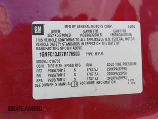 2007 Chevrolet Tahoe LS with VIN 1GNFC13J27R176900, listed as a IAAI auction lot 42115996 with Not provided miles and . Bid and sale history available at DreamBid. Image 9.