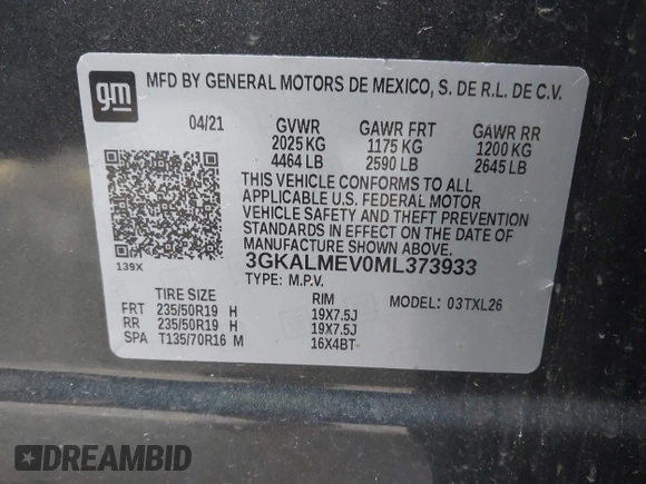 2021 GMC Terrain SLE with VIN 3GKALMEV0ML373933, listed as a IAAI auction lot 41742808 with 61,435 mi miles and . Bid and sale history available at carsss.com. Image 9.