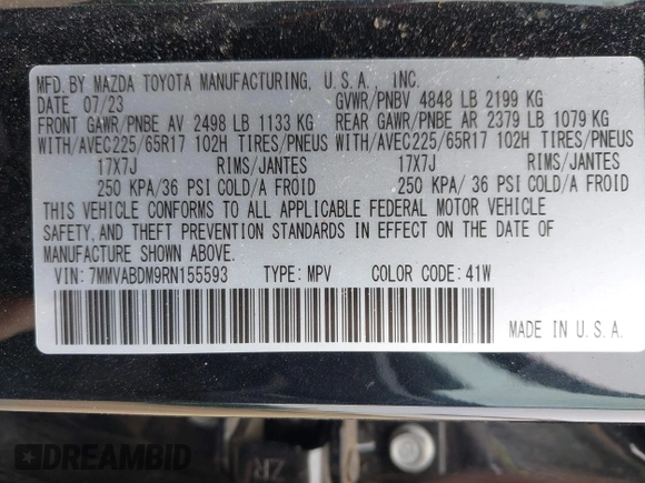 2024 Mazda CX-50 S Premium with VIN 7MMVABDM9RN155593, listed as a IAAI auction lot 41784433 with 20,549 mi miles and . Bid and sale history available at DreamBid. Image 9.