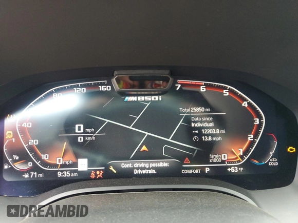 2019 BMW 8 Series M850i xDrive with VIN WBAFY4C57KBX38867, listed as a Copart auction lot 76091124 with 25,850 mi miles and Salvage title. Bid and sale history available at DreamBid. Image 9.