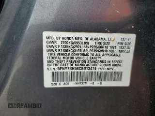 2012 Honda Pilot EX-L with VIN 5FNYF3H58CB013474, listed as a Copart auction lot 47058205 with 142,766 mi miles and Salvage Title. Bid and sale history available at carsss.com. Image 15.