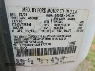 2002 Ford Super Duty F-250 XL with VIN 1FTNX21F62EB72958, listed as a Copart auction lot 51343355 with 167,698 mi miles and Salvage Title. Bid and sale history available at carsss.com. Image 12.