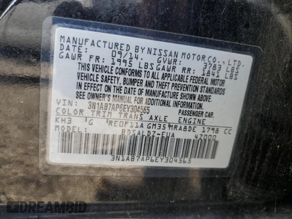 2014 Nissan Sentra S with VIN 3N1AB7AP6EY304565, listed as a Copart auction lot 54067135 with 159,986 mi miles and Salvage Title. Bid and sale history available at DreamBid. Image 12.