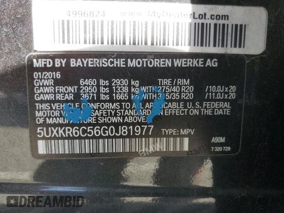 2016 BMW X5 xDrive50i z VIN 5UXKR6C56G0J81977, wystawiony jako Copart lot #57312915 z przebiegiem 104 688 mil mil oraz Czysty tytuł • Clean title. Historia ofert i sprzedaży dostępna na DreamBid. Obrazek 12.