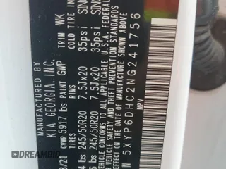 2022 Kia Telluride S z VIN 5XYP6DHC2NG241756, wystawiony jako Copart lot #64238145 z przebiegiem 44 779 mil mil oraz Szkoda całkowita • Salvage title. Historia ofert i sprzedaży dostępna na DreamBid. Obrazek 13.