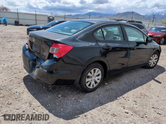 2012 Honda Civic LX with VIN 2HGFB2F56CH610716, listed as a Copart auction lot 54409635 with 222,665 mi miles and Salvage Title. Bid and sale history available at DreamBid. Image 3.