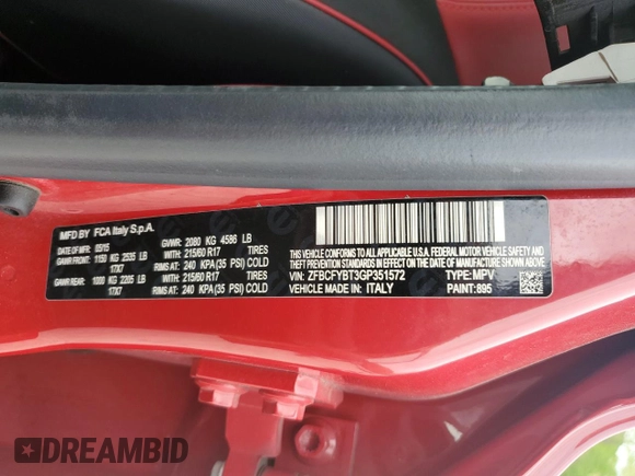 2016 FIAT 500X Easy z VIN ZFBCFYBT3GP351572, wystawiony jako Copart lot #56774675 z przebiegiem 111 344 mil mil oraz Szkoda całkowita • Salvage title. Historia ofert i sprzedaży dostępna na DreamBid. Obrazek 12.