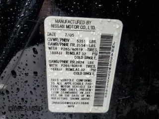 2005 Infiniti FX z VIN JNRAS08W05X217666, wystawiony jako Copart lot #37808544 z przebiegiem 172 472 mil mil oraz Szkoda całkowita • Salvage title. Historia ofert i sprzedaży dostępna na DreamBid. Obrazek 12.