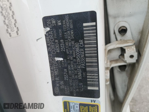 2017 Kia Optima Hybrid with VIN KNAGT4LC0H5008680, listed as a Copart auction lot 67204174 with 132,501 mi miles and Salvage Title. Bid and sale history available at carsss.com. Image 12.