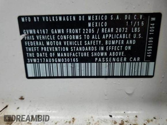 2016 Volkswagen Golf TSI S z VIN 3VW217AU9GM030165, wystawiony jako Copart lot #45112605 z przebiegiem 44 422 mil mil oraz Szkoda całkowita • Salvage title. Historia ofert i sprzedaży dostępna na DreamBid. Obrazek 12.