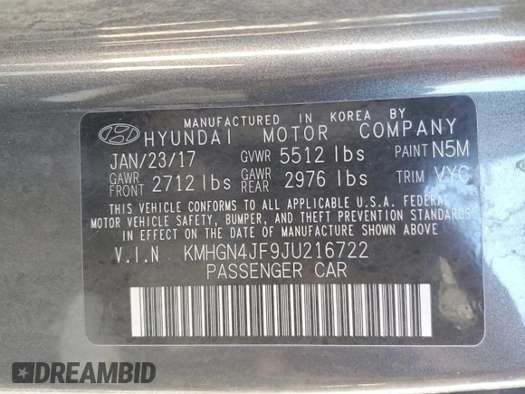 2018 Genesis G80 Ultimate with VIN KMHGN4JF9JU216722, listed as a Copart auction lot 76658944 with Not Provided miles and Salvage Title. Bid and sale history available at DreamBid. Image 12.