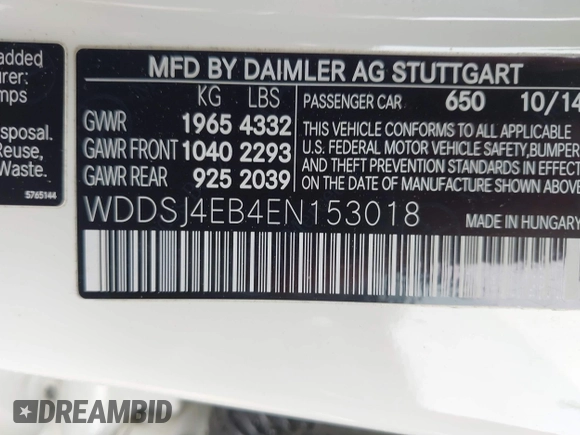 2014 Mercedes-Benz CLA 250 with VIN WDDSJ4EB4EN153018, listed as a IAAI auction lot 42458160 with 80,681 mi miles and . Bid and sale history available at DreamBid. Image 9.