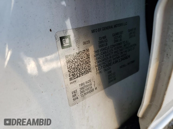 2019 GMC Canyon 2WD with VIN 1GTG5BEA9K1340824, listed as a Copart auction lot 74244004 with 121,703 mi miles and Non Repairable. Bid and sale history available at carsss.com. Image 12.