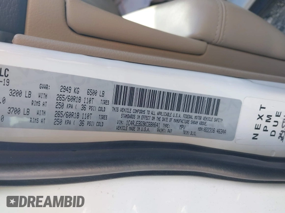 2019 Jeep Grand Cherokee Limited with VIN 1C4RJEBG9KC680641, listed as a IAAI auction lot 42316330 with 91,058 mi miles and . Bid and sale history available at DreamBid. Image 9.
