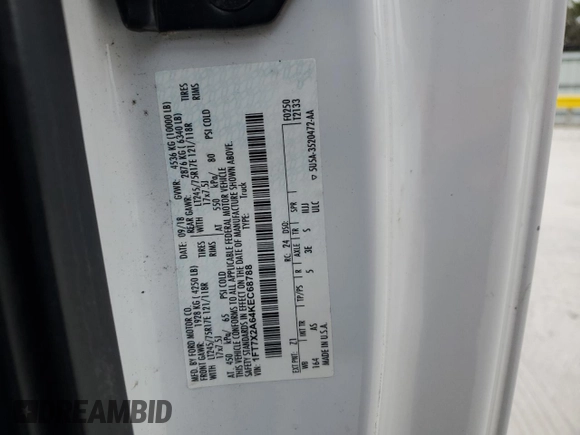 2019 Ford F-250 XL with VIN 1FT7X2A64KEC68788, listed as a Copart auction lot 41838115 with Not provided miles and Clean title. Bid and sale history available at DreamBid. Image 12.