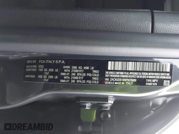 2022 Jeep Renegade Latitude with VIN ZACNJDB18NPN78989, listed as a IAAI auction lot 41636684 with 19,763 mi miles and . Bid and sale history available at DreamBid. Image 9.