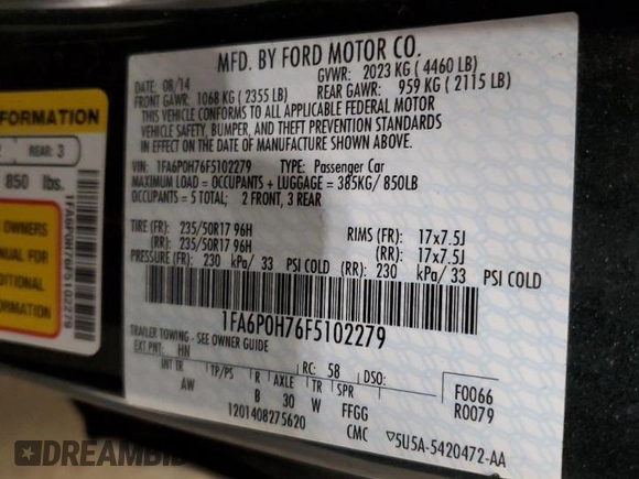 2015 Ford Fusion SE z VIN 1FA6P0H76F5102279, wystawiony jako Copart lot #53501125 z przebiegiem 141 467 mil mil oraz Szkoda całkowita • Salvage title. Historia ofert i sprzedaży dostępna na DreamBid. Obrazek 12.