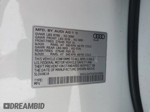 2014 Audi Q7 3.0T Premium Plus with VIN WA1LGAFE5ED010082, listed as a Copart auction lot 45519515 with 129,781 mi miles and Salvage Title. Bid and sale history available at carsss.com. Image 14.