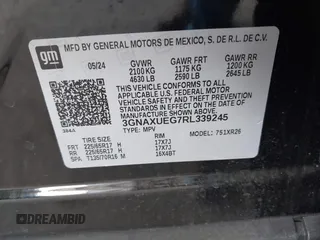 2024 Chevrolet Equinox LT with VIN 3GNAXUEG7RL339245, listed as a IAAI auction lot 42150507 with 22,621 mi miles and . Bid and sale history available at DreamBid. Image 9.