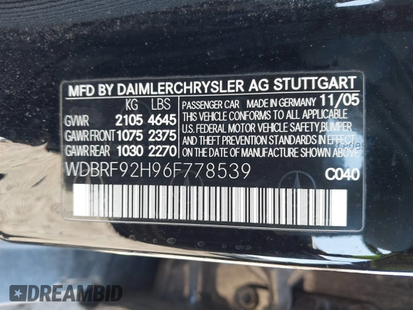 2006 Mercedes-Benz C 280 Luxury with VIN WDBRF92H96F778539, listed as a IAAI auction lot 42046375 with 62,171 mi miles and . Bid and sale history available at DreamBid. Image 9.