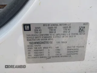 2017 Chevrolet Silverado 1500 Work Truck with VIN 1GCVKNEC6HZ335156, listed as a IAAI auction lot 41169972 with 197,944 mi miles. Bid and sale history available at carsss.com. Image 9.