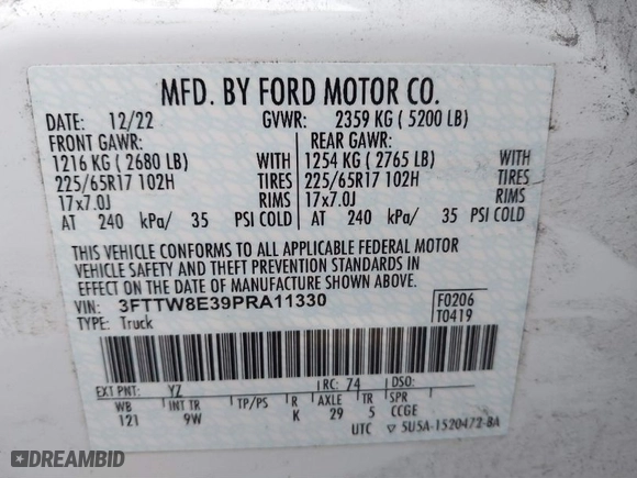 2023 Ford Maverick XL with VIN 3FTTW8E39PRA11330, listed as a IAAI auction lot 41784979 with 24,079 mi miles. Bid and sale history available at carsss.com. Image 9.