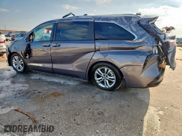 2023 Toyota Sienna Platinum with VIN 5TDESKFC1PS107059, listed as a Copart auction lot 59583485 with Not provided miles and Salvage title. Bid and sale history available at DreamBid. Image 2.