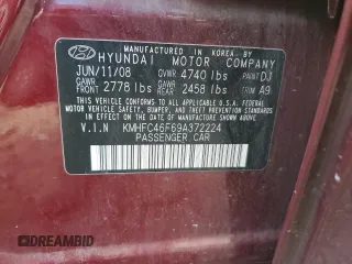 2009 Hyundai Azera Limited z VIN KMHFC46F69A372224, wystawiony jako Copart lot #78834284 z przebiegiem 79 758 mil mil oraz Szkoda całkowita • Salvage title. Historia ofert i sprzedaży dostępna na DreamBid. Obrazek 12.