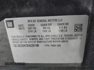 2013 Chevrolet Sonic LT with VIN 1G1JC5SH7D4236146, listed as a IAAI auction lot 39859991 with 135,006 mi miles and . Bid and sale history available at DreamBid. Image 9.
