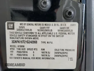 2001 Chevrolet Suburban LT with VIN 3GNFK16T21G242868, listed as a Copart auction lot 73703894 with 359,694 mi miles and Salvage Title. Bid and sale history available at carsss.com. Image 13.