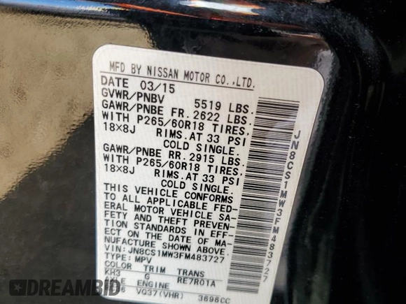 2015 Infiniti QX70 z VIN JN8CS1MW3FM483727, wystawiony jako Copart lot #55783285 z przebiegiem Nie podano mil oraz Czysty tytuł • Clean title. Historia ofert i sprzedaży dostępna na DreamBid. Obrazek 13.