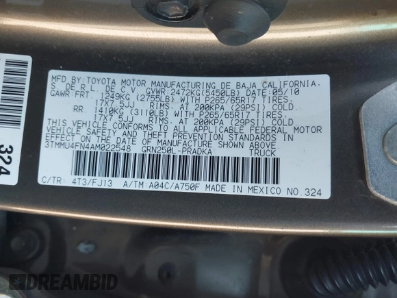 2010 Toyota Tacoma with VIN 3TMMU4FN4AM022548, listed as a IAAI auction lot 42028332 with 112,895 mi miles and . Bid and sale history available at carsss.com. Image 9.