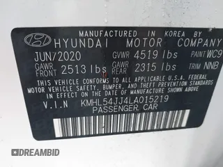 2020 Hyundai Sonata Hybrid Limited with VIN KMHL54JJ4LA015219, listed as a IAAI auction lot 41484462 with 32,725 mi miles. Bid and sale history available at carsss.com. Image 9.