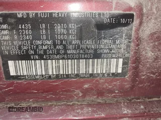 2013 Subaru Legacy Limited with VIN 4S3BMBP61D3018403, listed as a IAAI auction lot 41868264 with 163,427 mi miles and . Bid and sale history available at DreamBid. Image 9.