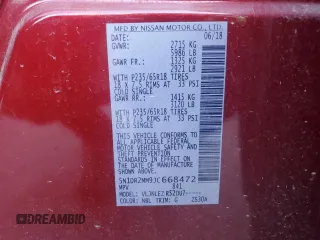 2018 Nissan Pathfinder SL with VIN 5N1DR2MM9JC668472, listed as a Copart auction lot 61376505 with 127,250 mi miles and Salvage title. Bid and sale history available at DreamBid. Image 13.