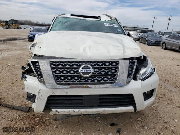 2019 Nissan Armada Platinum with VIN JN8AY2NF3K9350649, listed as a Copart auction lot 43284635 with NaN miles and Salvage Title. Bid and sale history available at carsss.com. Image 5.