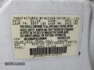 2012 Nissan Sentra SR with VIN 3N1AB6AP4CL693694, listed as a Copart auction lot 53742505 with 156,093 mi miles and Non Repairable. Bid and sale history available at DreamBid. Image 12.