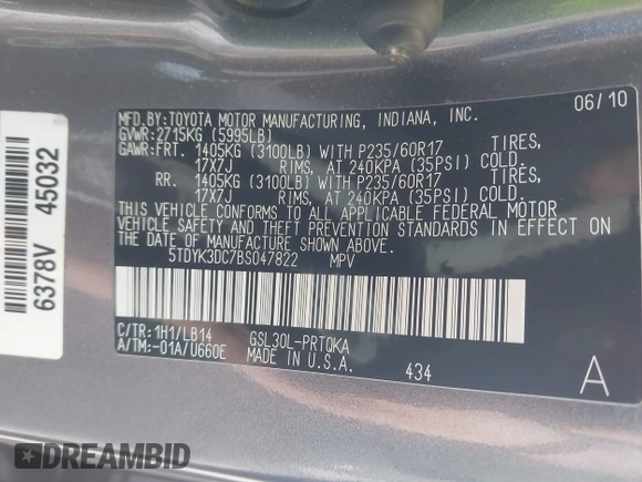 2011 Toyota Sienna XLE AAS with VIN 5TDYK3DC7BS047822, listed as a IAAI auction lot 42073635 with 150,424 mi miles. Bid and sale history available at carsss.com. Image 9.
