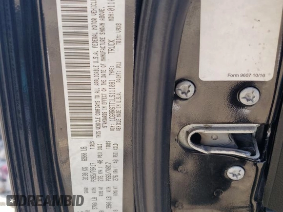 2020 Ram 1500 SLT with VIN 1C6RR6TT1LS111081, listed as a Copart auction lot 54366545 with 114,160 mi miles and Salvage title. Bid and sale history available at DreamBid. Image 13.