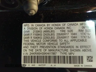 2019 Honda CR-V LX with VIN 2HKRW5H30KH417867, listed as a IAAI auction lot 36884921 with Not Provided miles and . Bid and sale history available at DreamBid. Image 9.