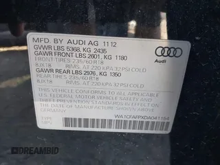 2013 Audi Q5 Premium with VIN WA1CFAFPXDA041154, listed as a IAAI auction lot 39572612 with Not provided miles and . Bid and sale history available at DreamBid. Image 9.