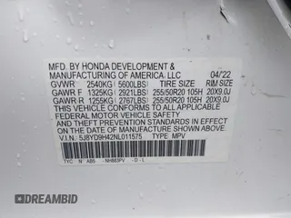 2022 Acura MDX Technology with VIN 5J8YD9H42NL011575, listed as a IAAI auction lot 41459325 with 40,017 mi miles and . Bid and sale history available at DreamBid. Image 9.