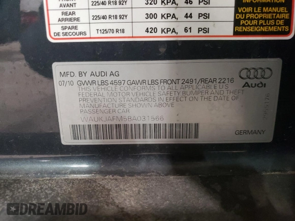 2011 Audi A3 Premium Plus with VIN WAUKJAFM5BA031566, listed as a Copart auction lot 48135055 with 91,928 mi miles and Clean title. Bid and sale history available at DreamBid. Image 13.