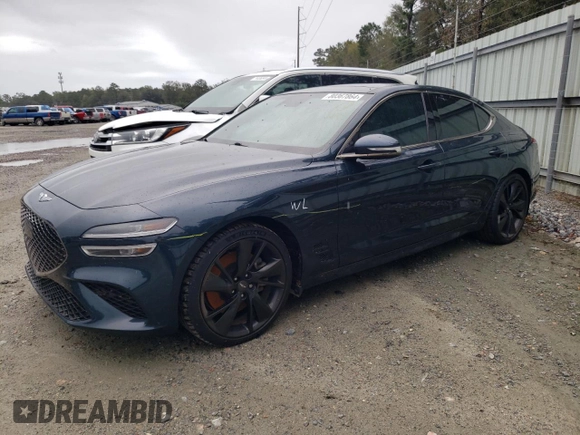 2022 Genesis G70 3.3T with VIN KMTG54TE9NU084593, listed as a Copart auction lot 80367864 with 27,100 mi miles and Salvage Title. Bid and sale history available at DreamBid. Image 1.
