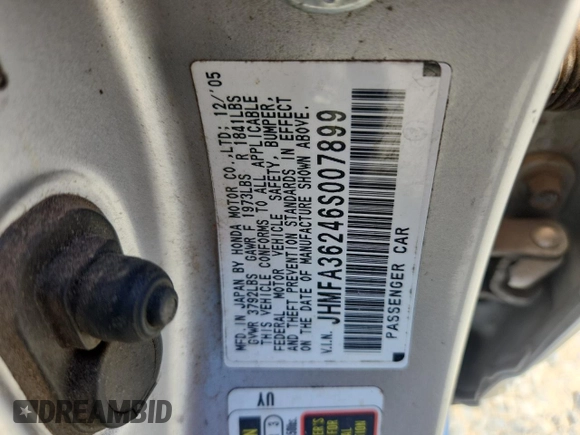 2006 Honda Civic z VIN JHMFA36246S007899, wystawiony jako Copart lot #58080595 z przebiegiem 222 699 mil mil oraz Szkoda całkowita • Salvage title. Historia ofert i sprzedaży dostępna na DreamBid. Obrazek 12.