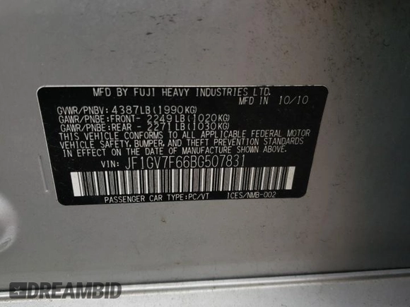 2011 Subaru WRX WRX Limited z VIN JF1GV7F66BG507831, wystawiony jako Copart lot #58355825 z przebiegiem 186 569 mil mil oraz Szkoda całkowita • Salvage title. Historia ofert i sprzedaży dostępna na DreamBid. Obrazek 13.