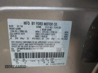 2018 Ford Edge Titanium with VIN 2FMPK4K93JBC51585, listed as a IAAI auction lot 42095968 with 26,095 mi miles. Bid and sale history available at carsss.com. Image 9.