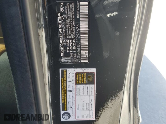 2015 Mercedes-Benz E 400 with VIN WDDKJ6FB6FF296638, listed as a Copart auction lot 49444685 with 51,109 mi miles and Salvage title. Bid and sale history available at DreamBid. Image 12.
